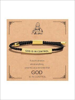 Christian Faith Bracelet God Is in Control Gold Tone Bar Cord Women
